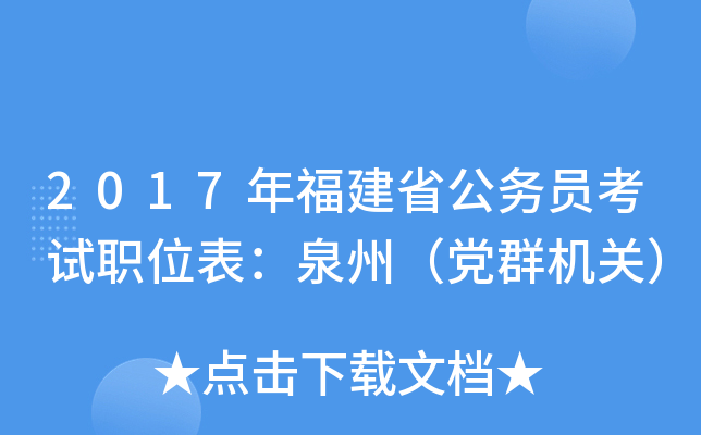 2017年福建省公务员考试职位表：泉州（党群机关）