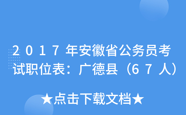 2017年安徽省公务员考试职位表：广德县（67人）