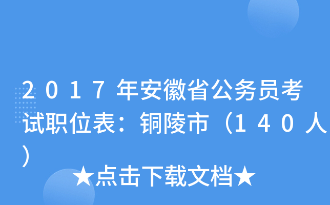 2017年安徽省公务员考试职位表：铜陵市（140人）