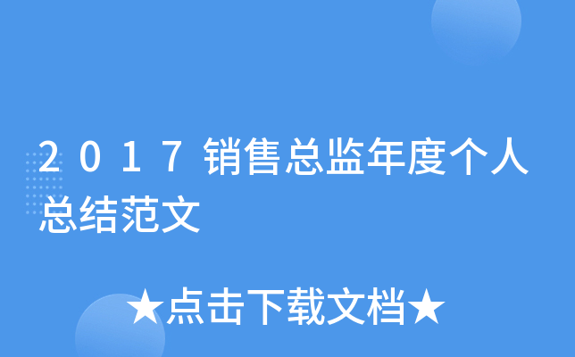 2017销售总监年度个人总结范文