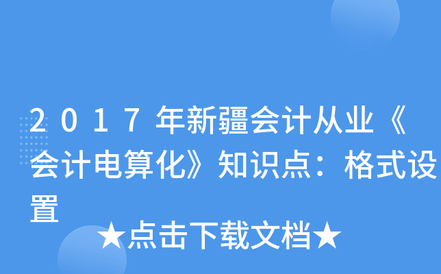 2017年新疆会计从业《会计电算化》知识点：格式设置