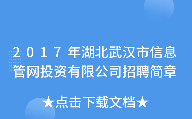 2017年湖北武汉市信息管网投资有限公司招聘简章