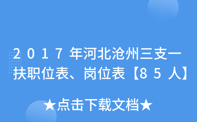 2017年河北沧州三支一扶职位表、岗位表【85人】