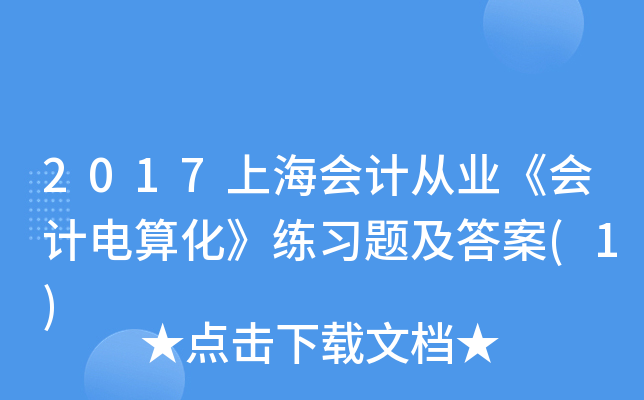 2017上海会计从业《会计电算化》练习题及答案(1)