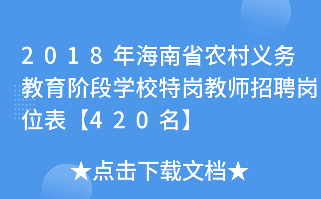 2018年海南省农村义务教育阶段开云kaiyun(中国)校特岗教师招聘岗位表【420名】