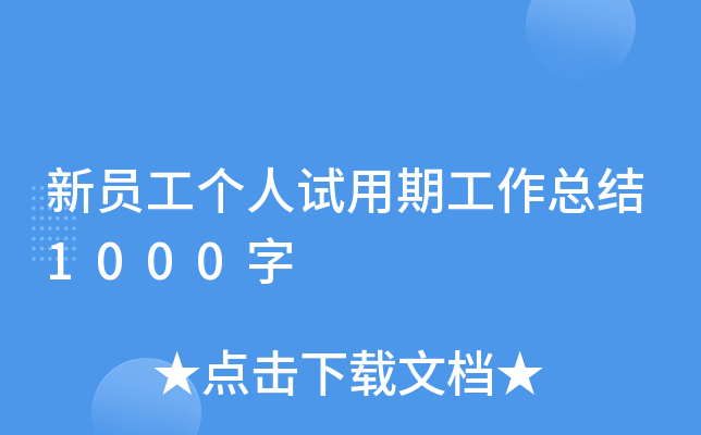 新员工个人试用期工作总结1000字
