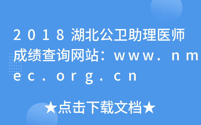 2018湖北公卫助理医师成绩查询网站：www.nmec.org.cn