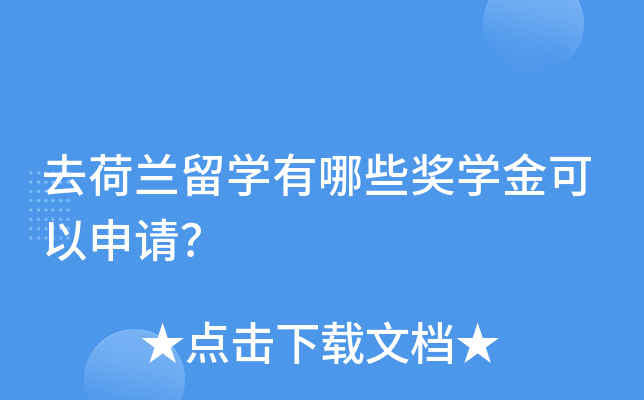 去荷兰留开云kaiyun(中国)有哪些奖开云kaiyun(中国)金可以申请？