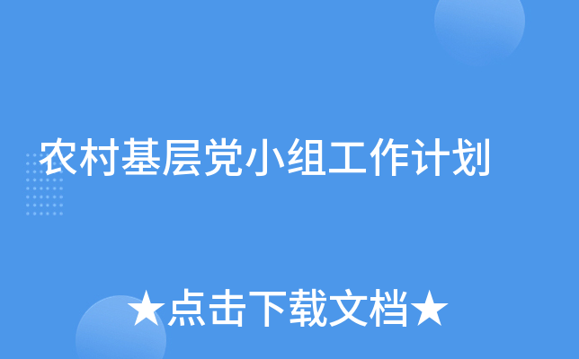 农村基层党小组工作计划