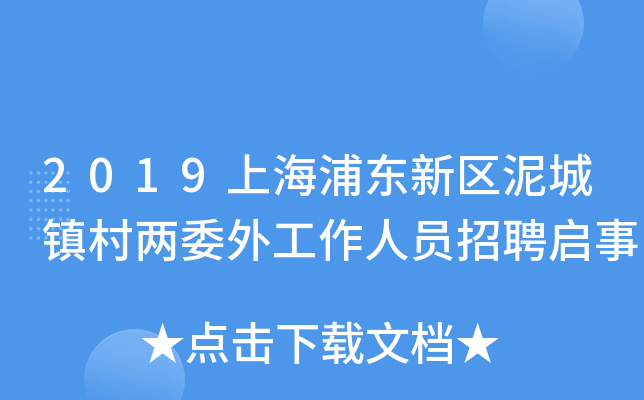 2019上海浦东新区泥城镇村两委外工作人员招聘启事