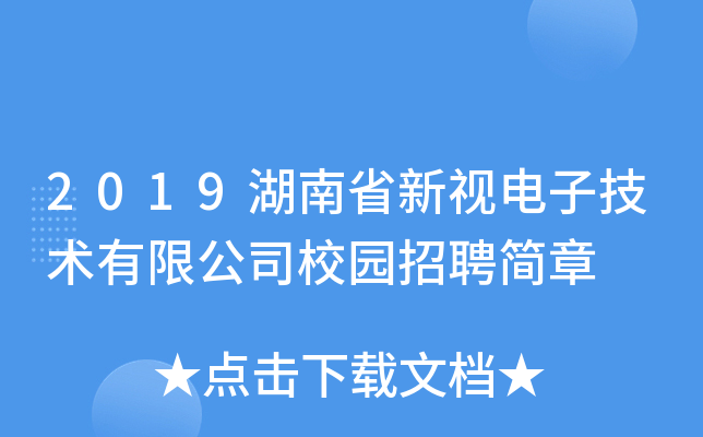 2019湖南省新视电子技术有限公司校园招聘简章