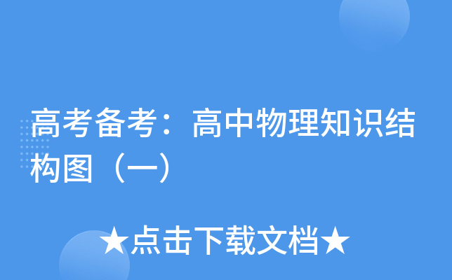 高考备考：高中物理知识结构图（一）