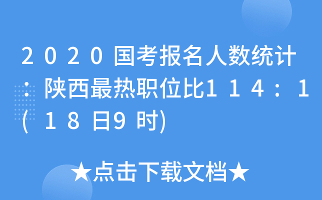 2020国考报名人数统计：陕西最热职位比114:1(18日9时)