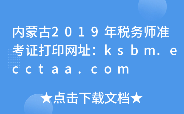 内蒙古2019年税务师准考证打印网址：ksbm.ecctaa.com