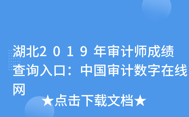 湖北2019年审计师成绩查询入口：中国审计数字在线网