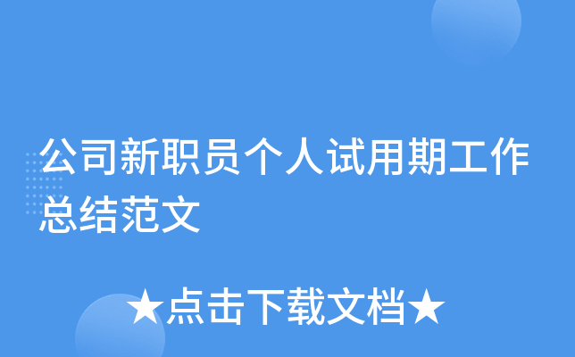 公司新职员个人试用期工作总结范文