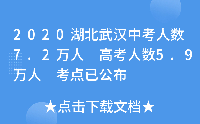 2020湖北武汉中考人数7.2万人 高考人数5.9万人 考点已公布