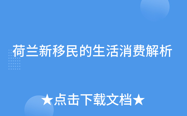 荷兰新移民的生活消费解析
